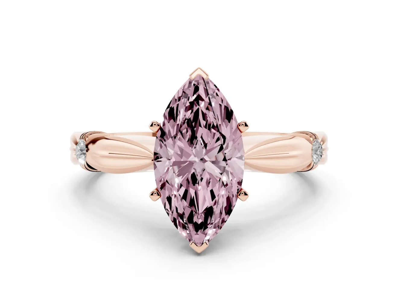 Marquise Floral Solitaire Engagement Ring Setting for a Fancy Pink Lab-Grown Diamond | Rose Gold