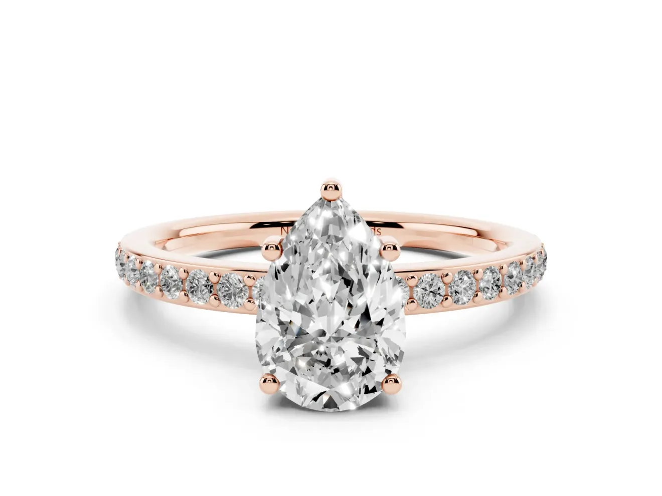 Pear Cut Diamond Pavé Band Ring Set in Rose gold with Prong-Set Center Stone