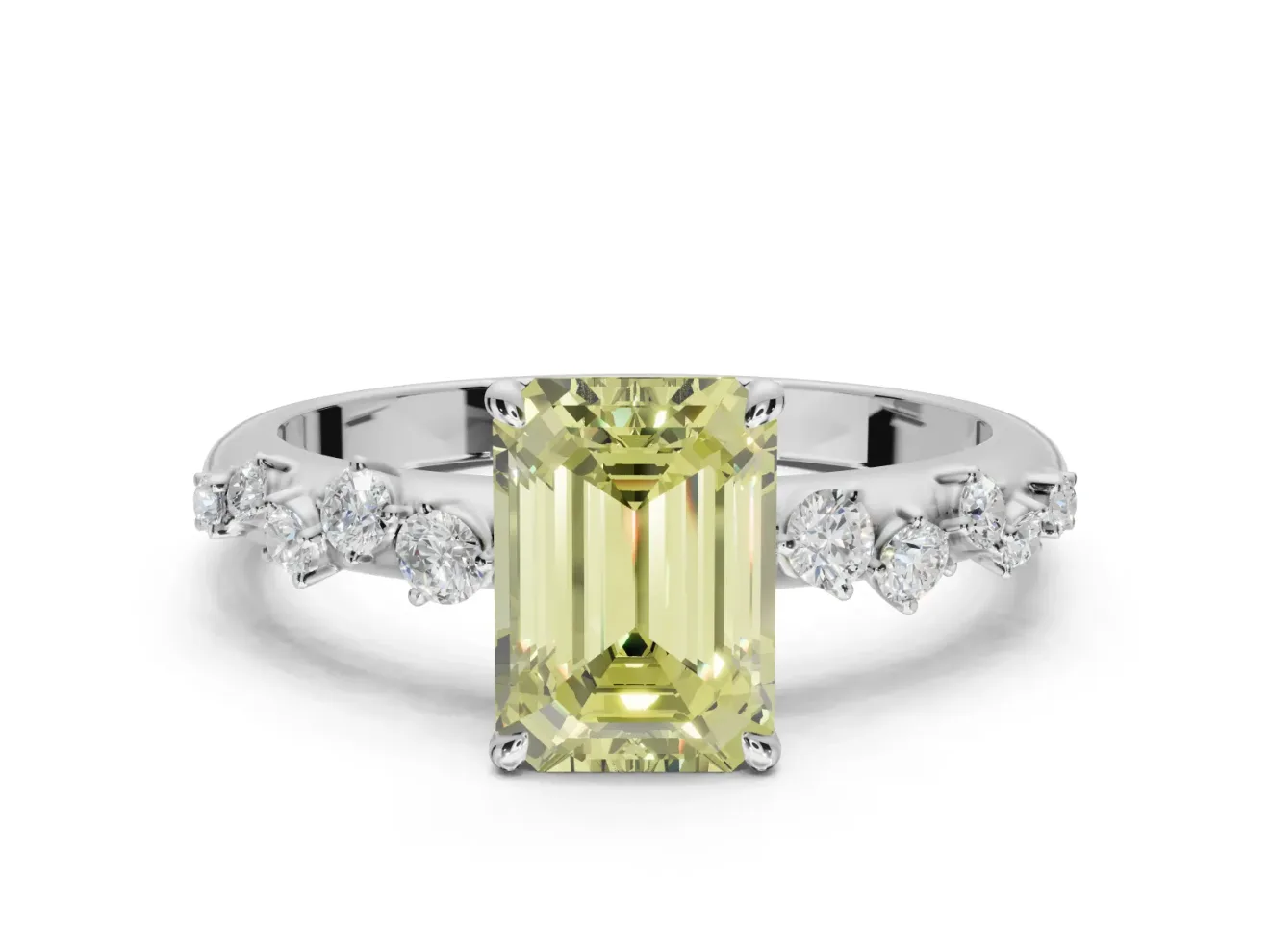 Emerald Cut Graduated Solitaire Engagement Ring Setting for a Fancy Yellow Lab-Grown Diamond | Platinum