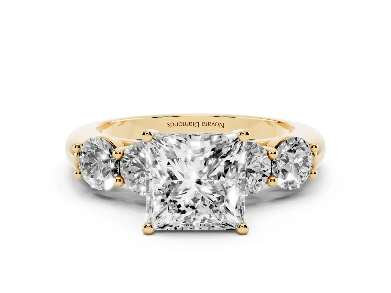 Princess Cut Five Stone Engagement Ring Setting | Prong Set Side Stones | Yellow Gold