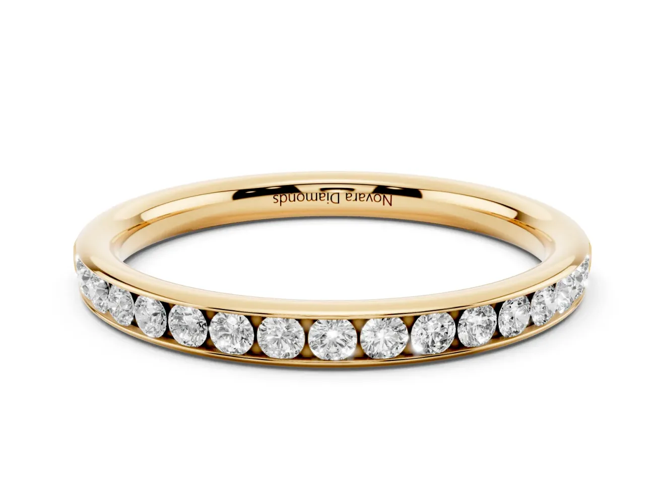 Round Lab-Grown Diamond Narrow Channel Set Wedding Band | Comfort Fit | Yellow Gold