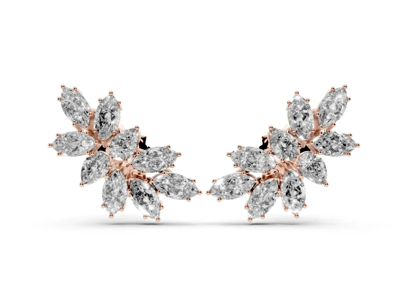 Pear-Shaped and Marquise Lab-Grown Diamond Cluster Stud Earrings | Wing Spray | Rose Gold