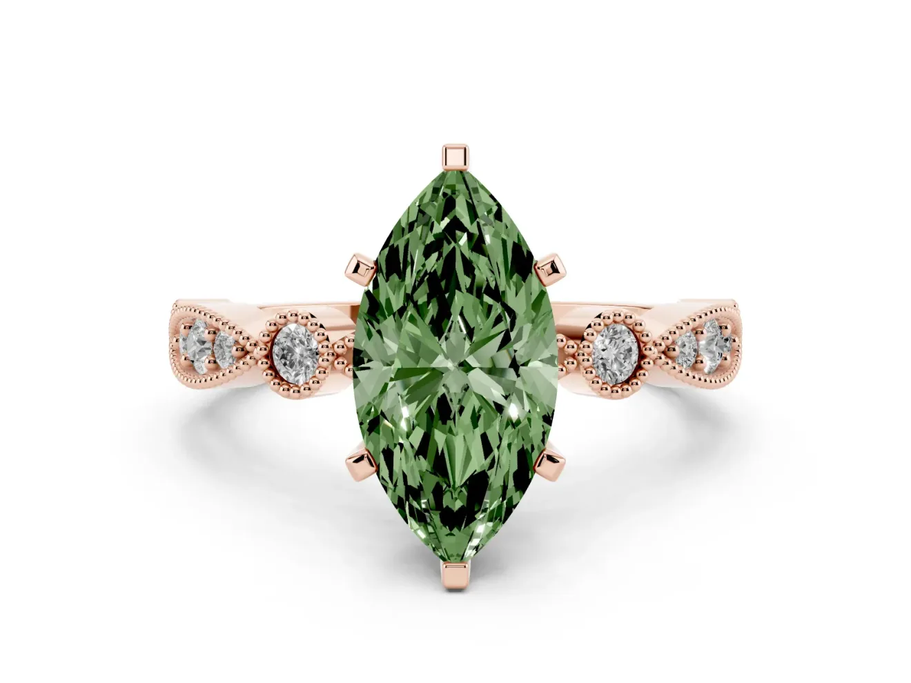 Marquise Vintage Milgrain Engagement Ring Setting for a Fancy Green Lab-Grown Diamond | Rose Gold