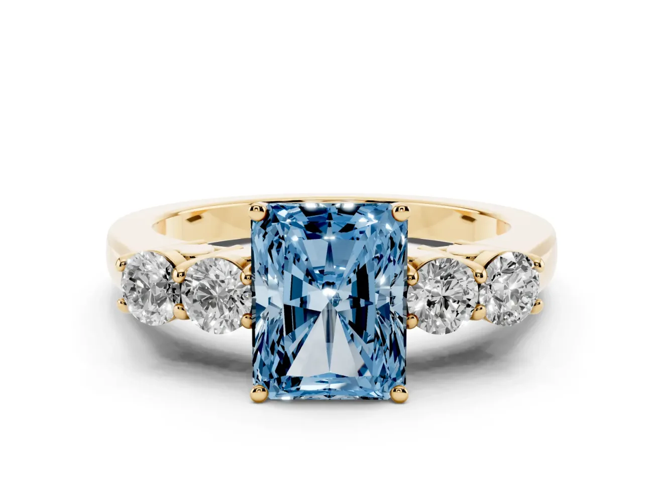 Radiant Cut 5 Stone Engagement Ring Setting for a Fancy Blue Lab-Grown Diamond | Yellow Gold