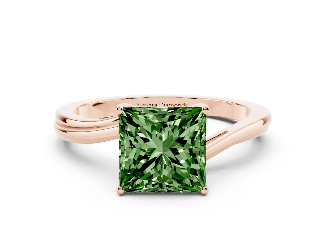 Princess Cut Bypass Solitaire Engagement Ring Setting for a Fancy Green Lab-Grown Diamond | Rose Gold