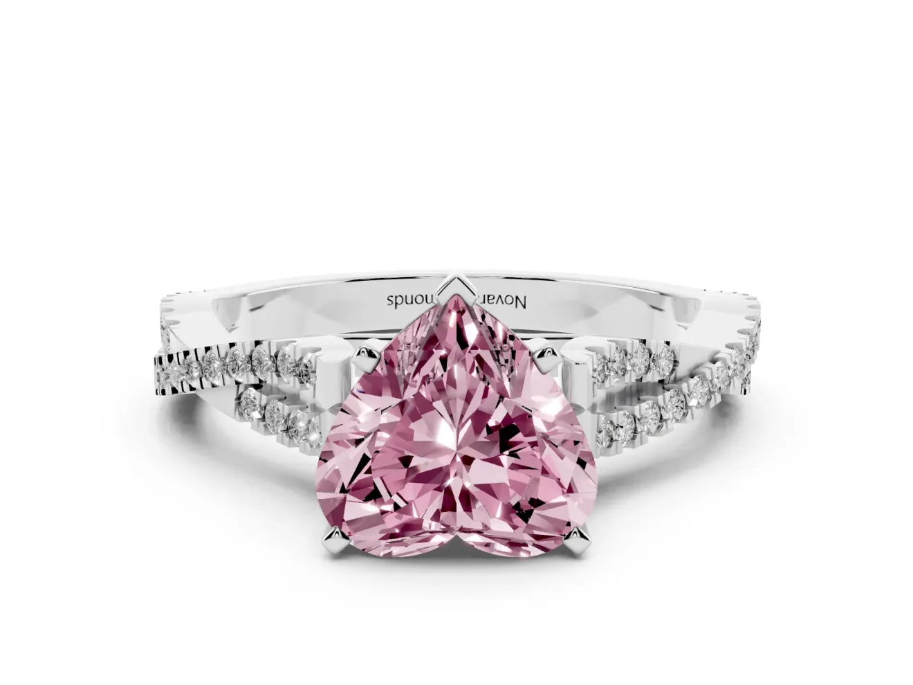 Fancy Pink Heart Cut Diamond Solitaire Engagement Ring Set in Silver with Twisted Pavé Band and Prong Setting