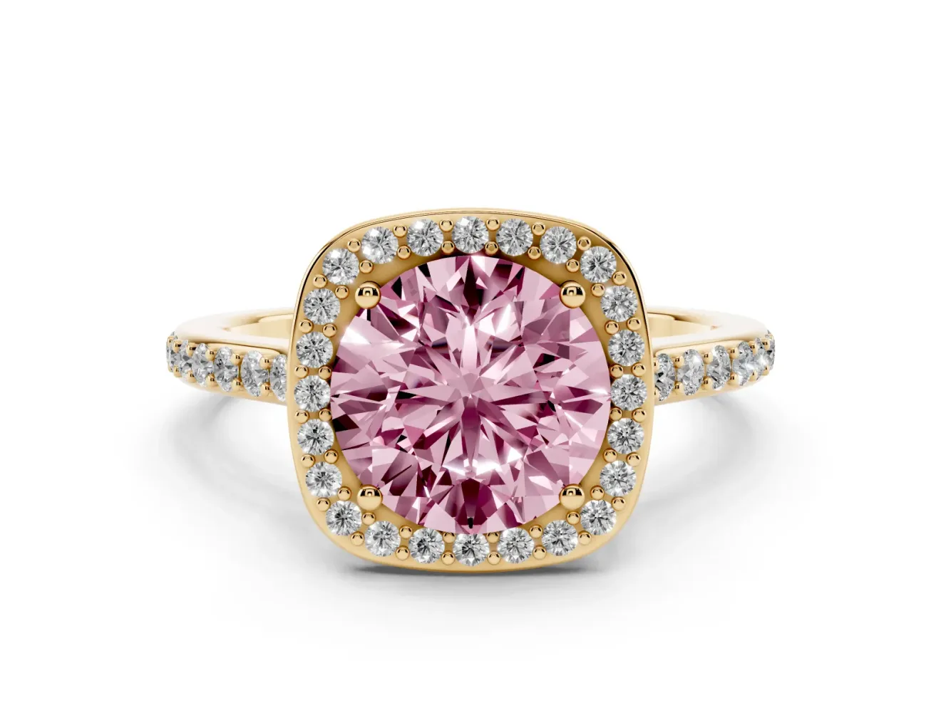 Round Halo Engagement Ring Setting for a Fancy Pink Lab-Grown Diamond | Yellow Gold - Design NV-24729