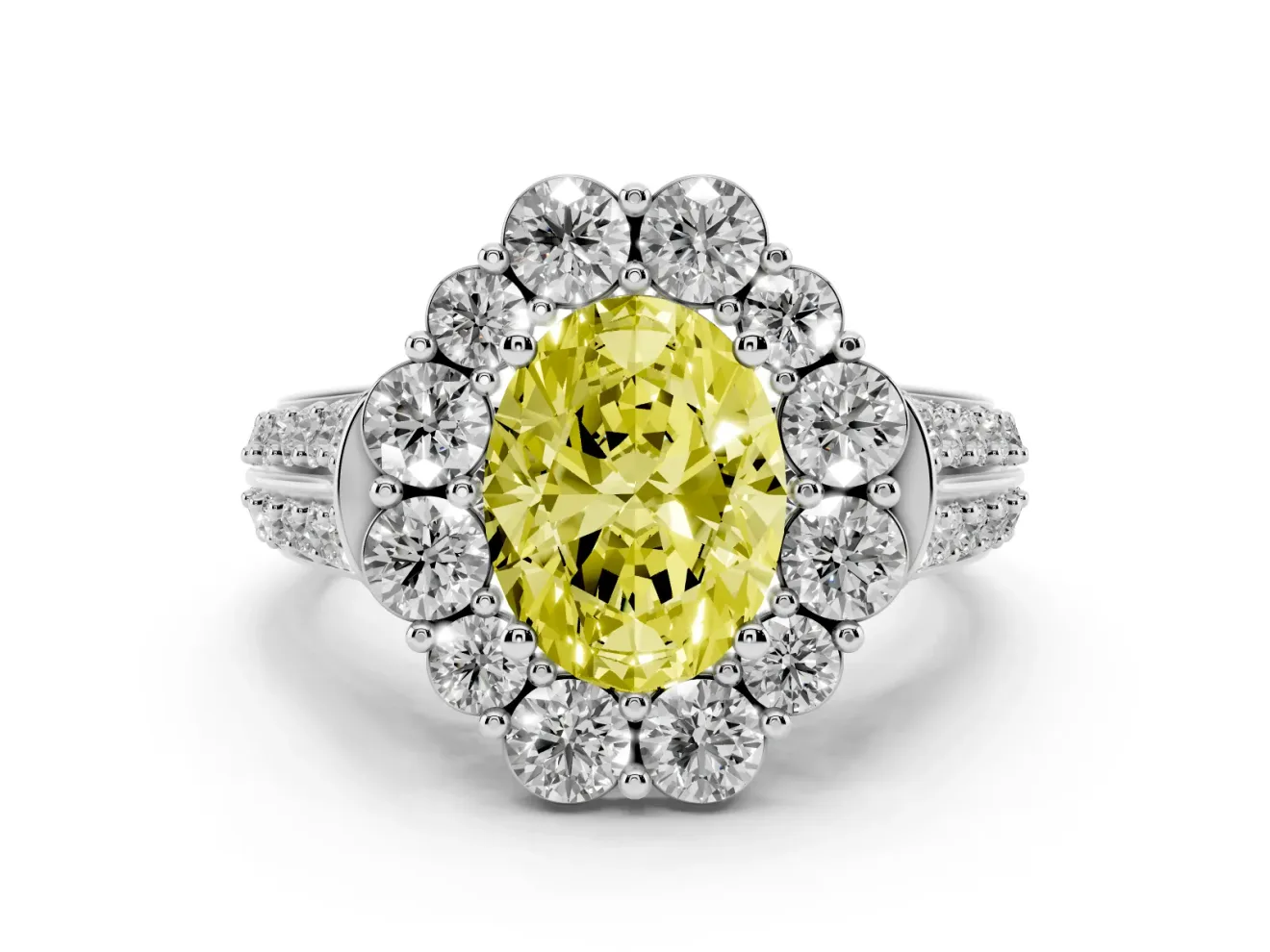 Oval Large Accent Halo Engagement Ring Setting for a Fancy Yellow Lab-Grown Diamond | White Gold