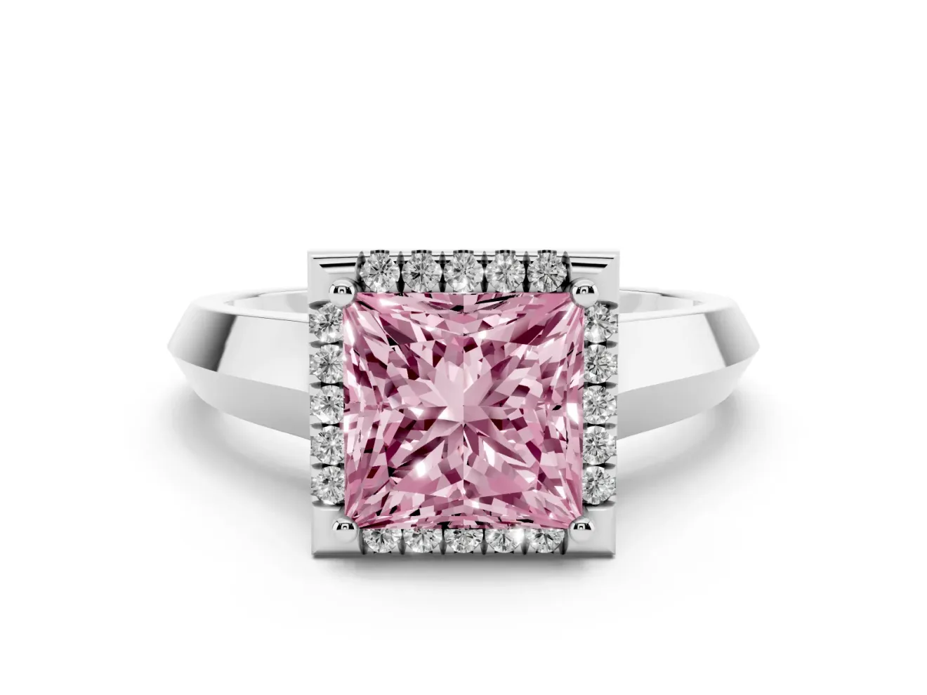 Princess Cut Halo Engagement Ring Setting for a Fancy Pink Lab-Grown Diamond | Knife-Edge Band | Sterling Silver