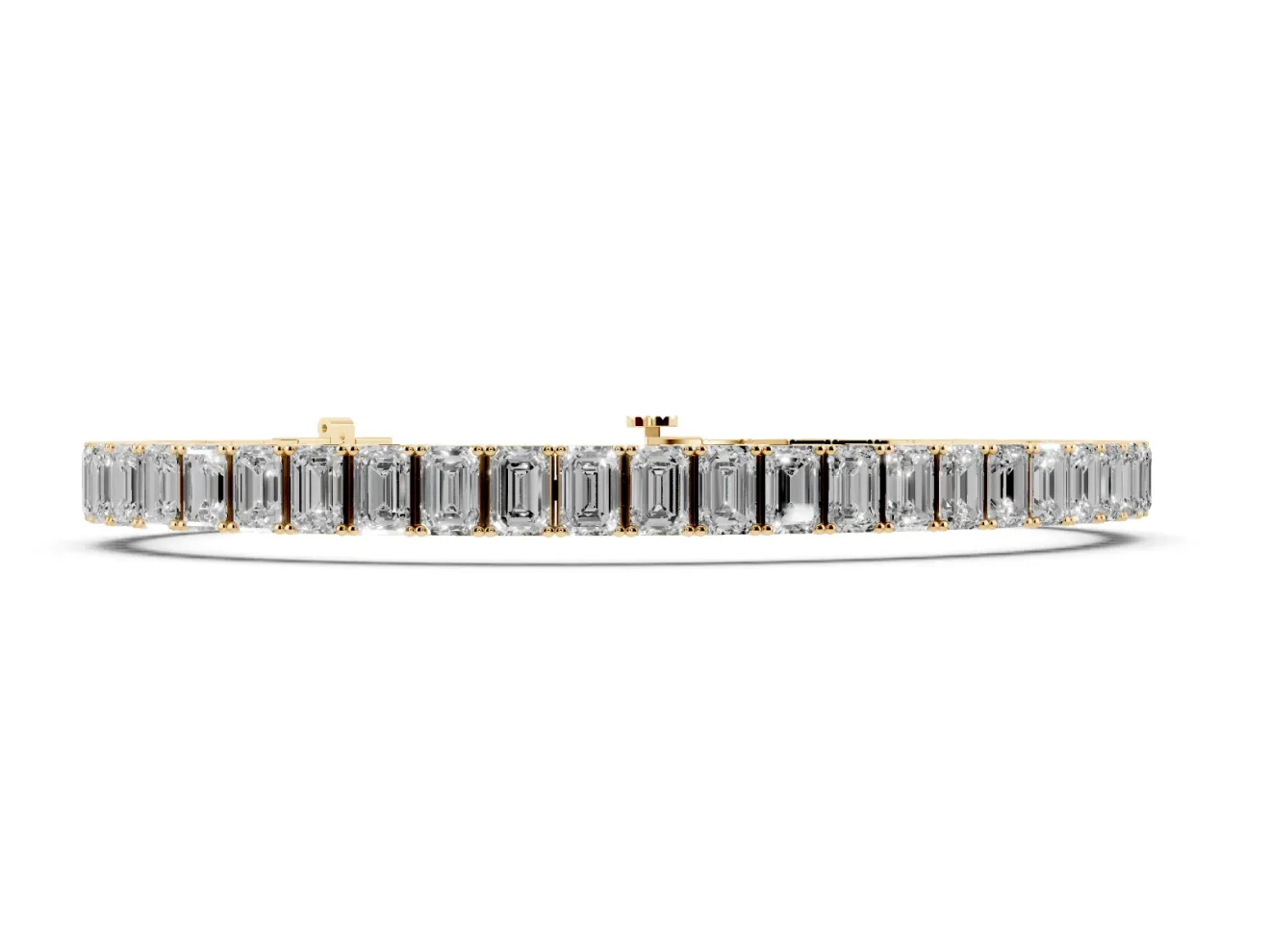 Emerald Cut Lab-Grown Diamond Prong Set Tennis Bracelet | Corner Prongs | Yellow Gold