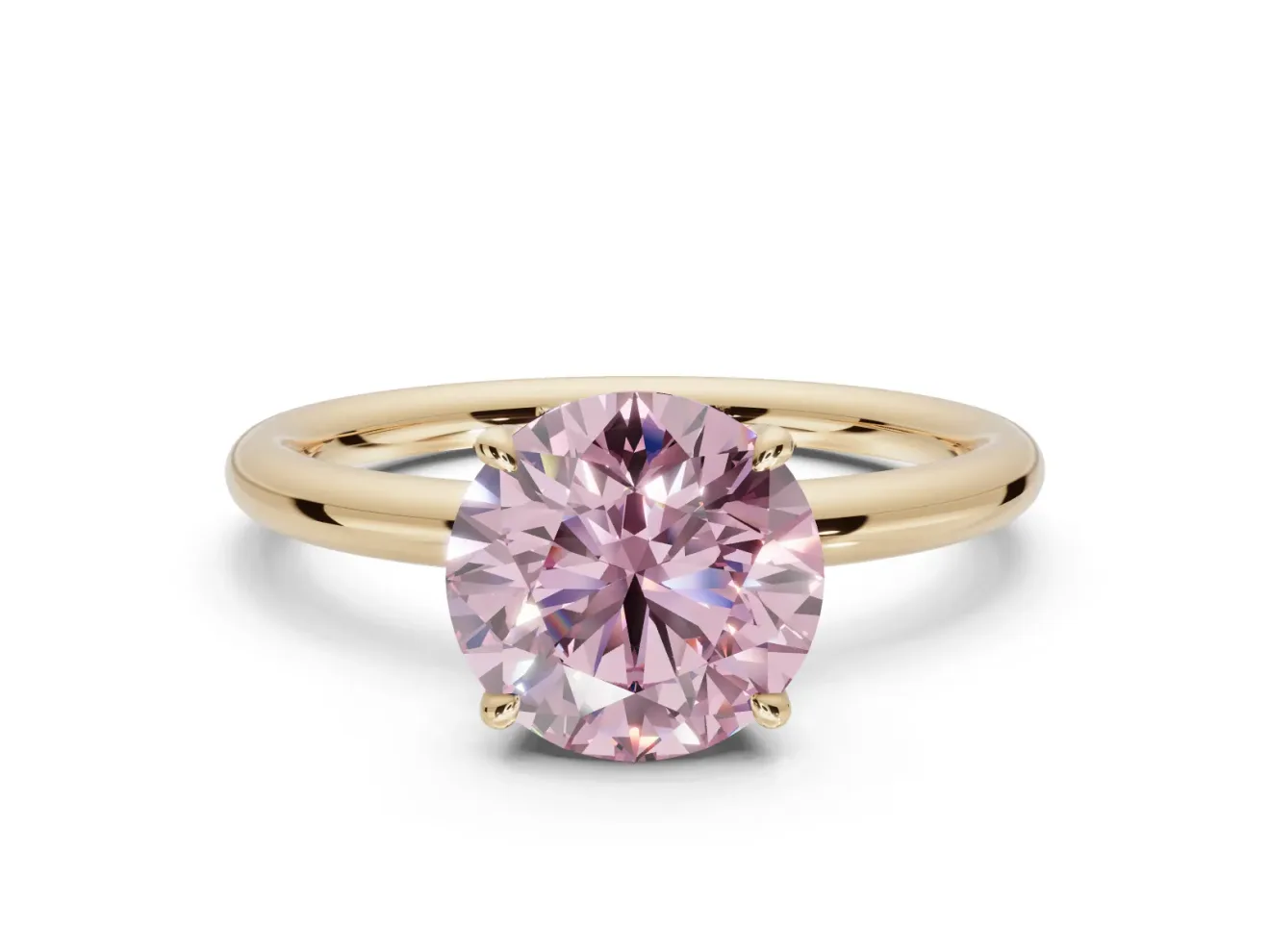 Round Hidden Halo Ring Setting for a Fancy Pink Lab-Grown Diamond | Yellow Gold