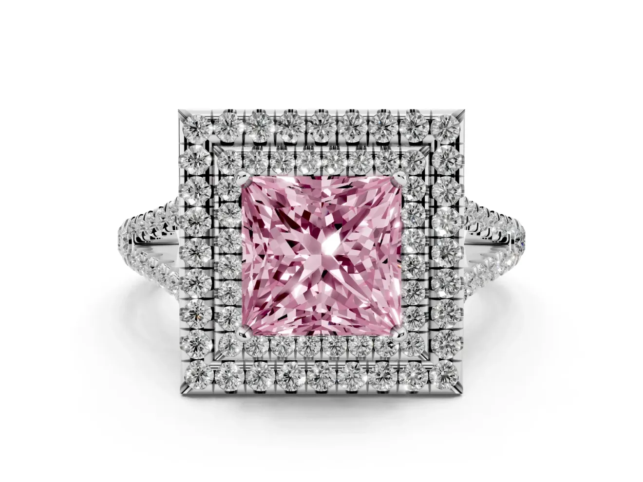 Princess Cut Halo Engagement Ring Setting for a Fancy Pink Lab-Grown Diamond | Sterling Silver - Design NV-24799