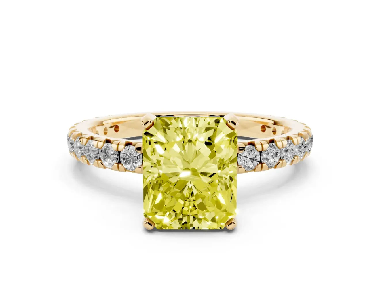 Radiant Cut Pavé Solitaire Engagement Ring Setting for a Fancy Yellow Lab-Grown Diamond | Yellow Gold