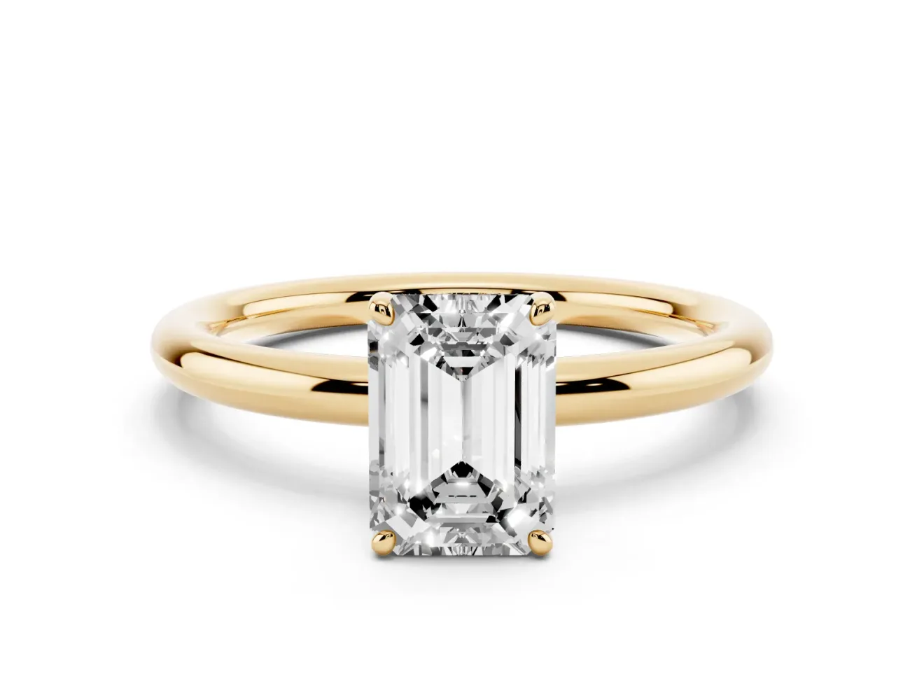 Emerald Cut Low Set Solitaire Engagement Ring Setting | Plain Band | Yellow Gold