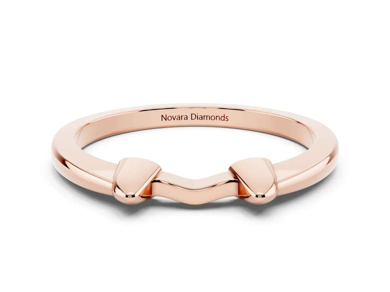 Plain Notched Contour Wedding Band | Twin Raised Tabs | Rose Gold
