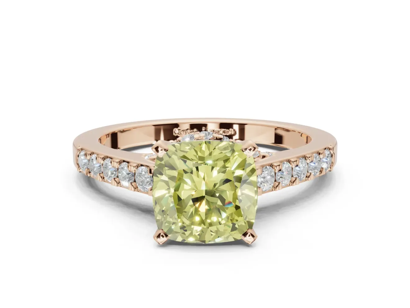 Cushion Cut Pavé Solitaire Engagement Ring Setting for a Fancy Yellow Lab-Grown Diamond | Crossover Gallery | Rose Gold