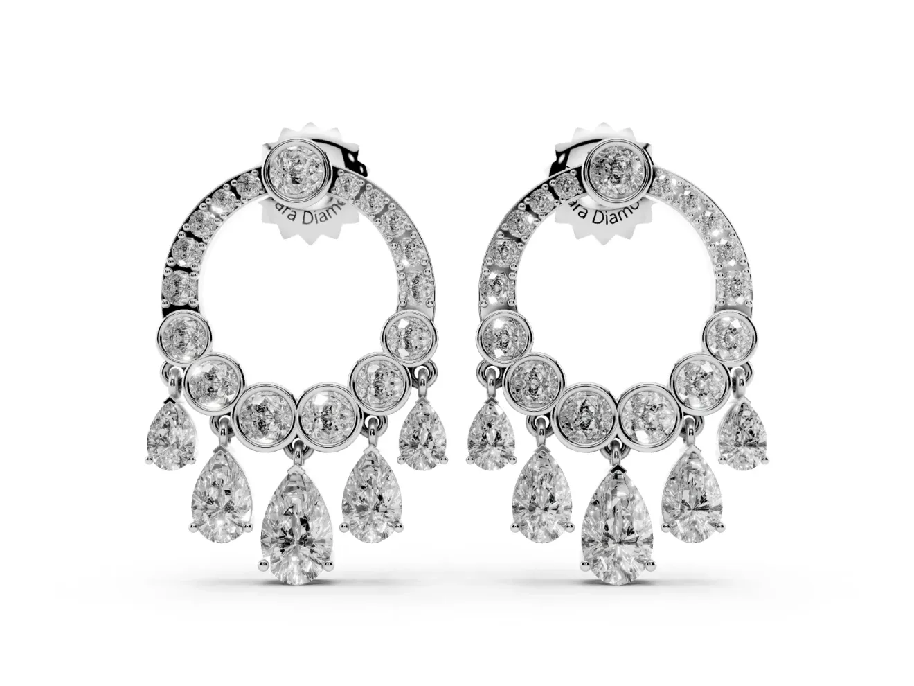 Round and Pear Lab-Grown Diamond Circle Dangle Earrings | Pear Fringe | Sterling Silver