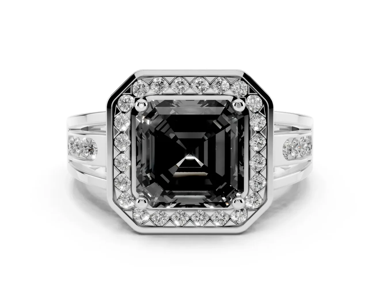Asscher Cut Halo Engagement Ring Setting for a Black Center | Split Shank | Sterling Silver