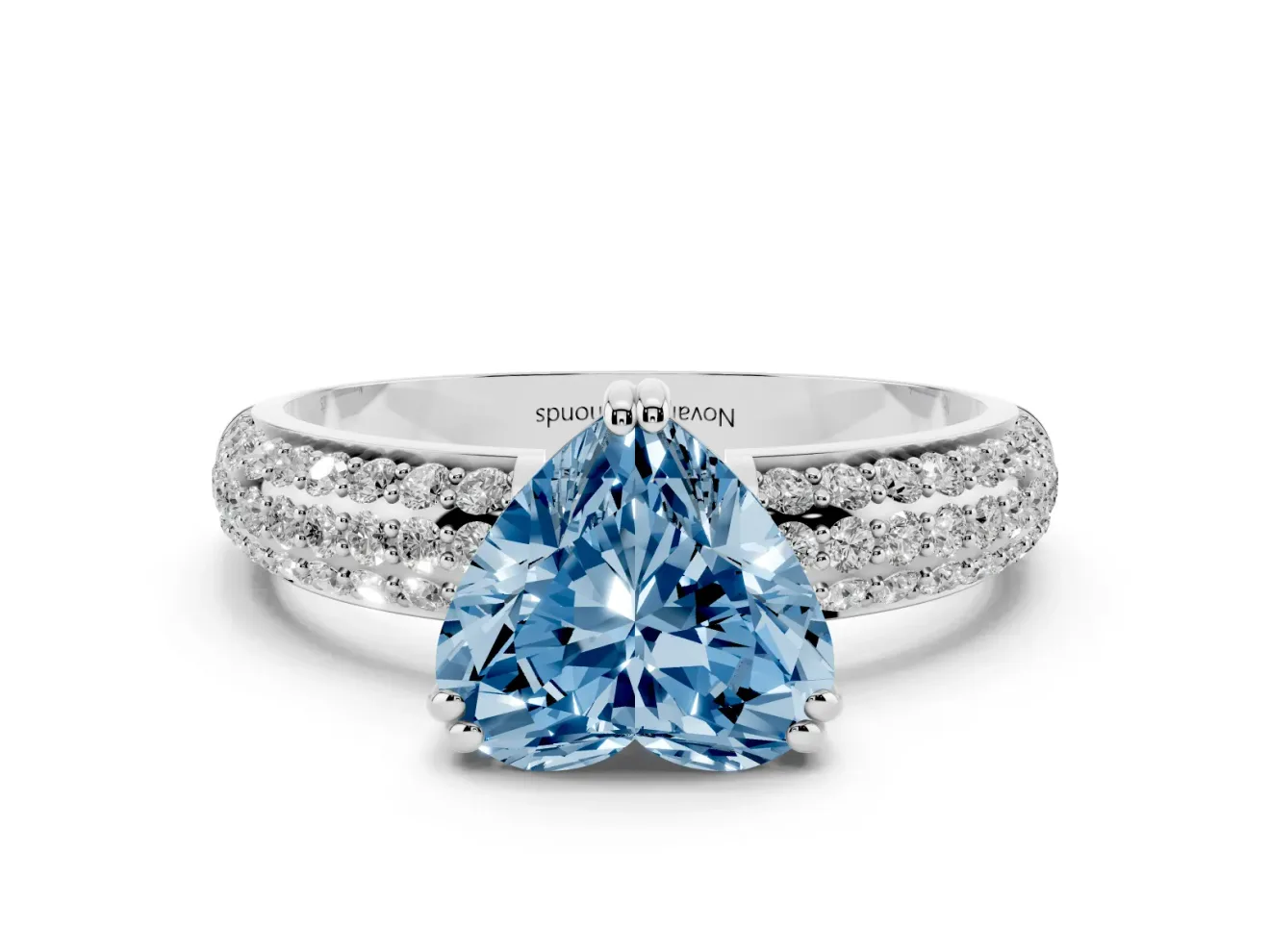 Heart-Shaped Three Row Pave Engagement Ring Setting for a Fancy Blue Lab-Grown Diamond | Platinum