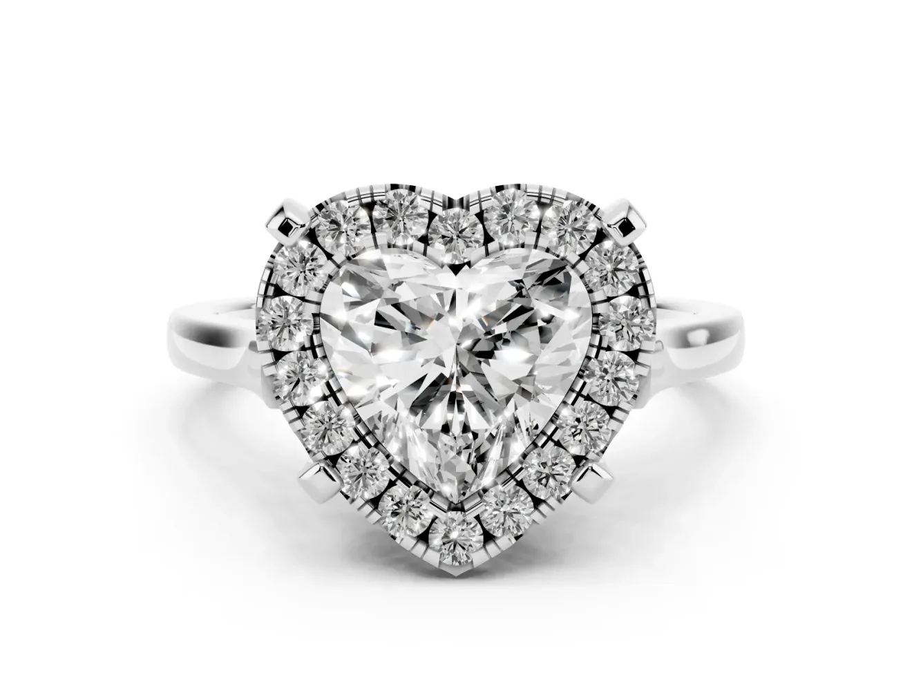 Heart-Shaped Claw Corner Halo Engagement Ring Setting | Slim Plain Band | White Gold