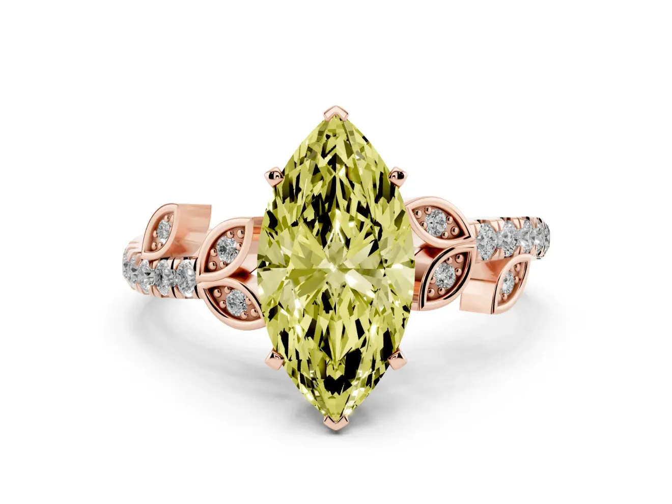 Marquise Leaf Pavé Engagement Ring Setting for a Fancy Yellow Lab-Grown Diamond | Rose Gold