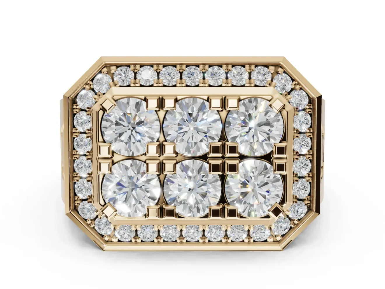 Round Lab-Grown Diamond Men's Cluster Ring | Octagonal Top | Yellow Gold