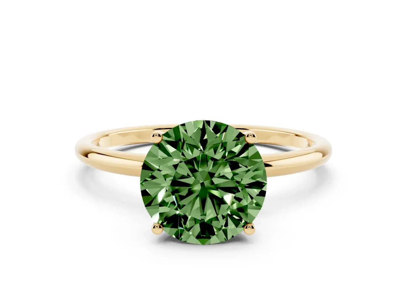Round Thin Solitaire Engagement Ring Setting for a Fancy Green Lab-Grown Diamond | Straight Plain Band | Yellow Gold