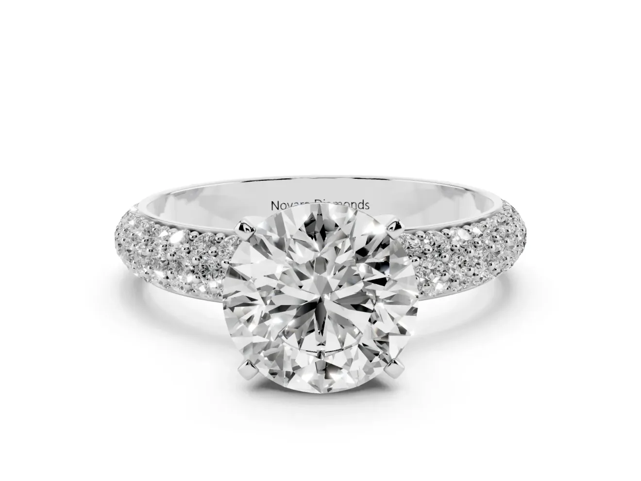 Round Pavé Solitaire Engagement Ring Setting | Domed Pavé Band | White Gold