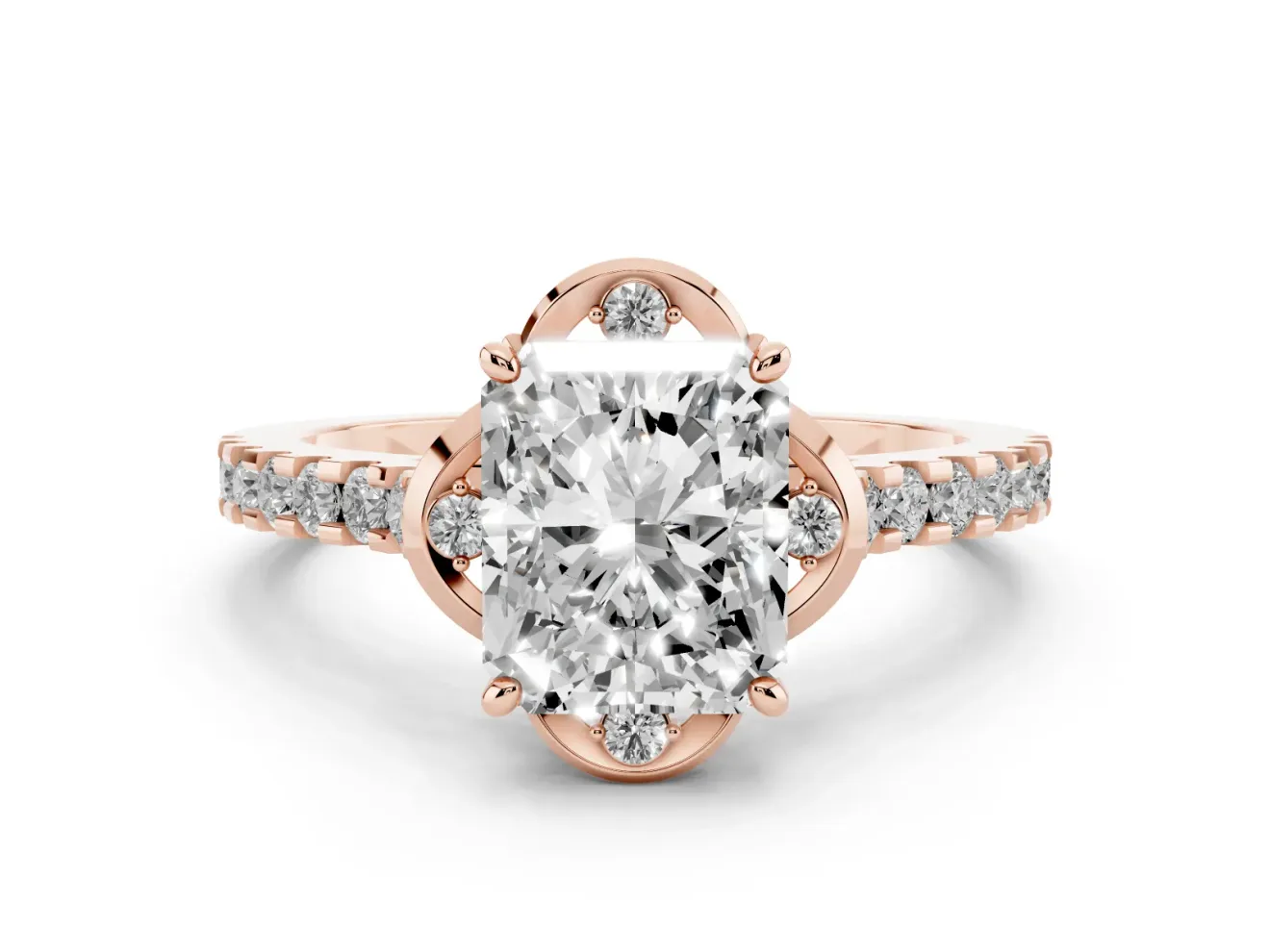 Radiant Cut Floral Petal Engagement Ring Setting | Petal Accents | Rose Gold