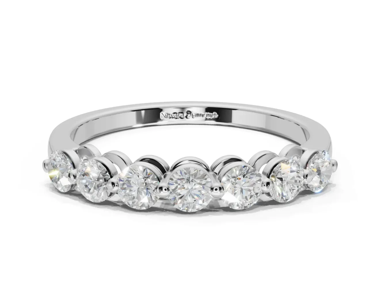 Round Lab-Grown Diamond Half Eternity Wedding Band | Raised Round Heads | White Gold