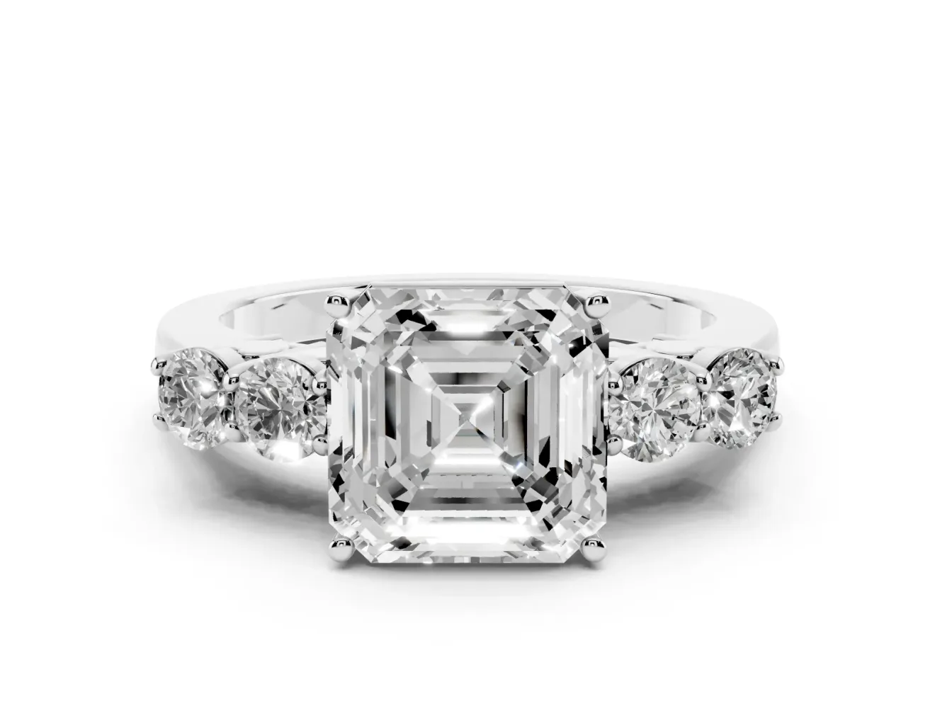 Asscher Cut Close Set Five Stone Engagement Ring Setting | White Gold