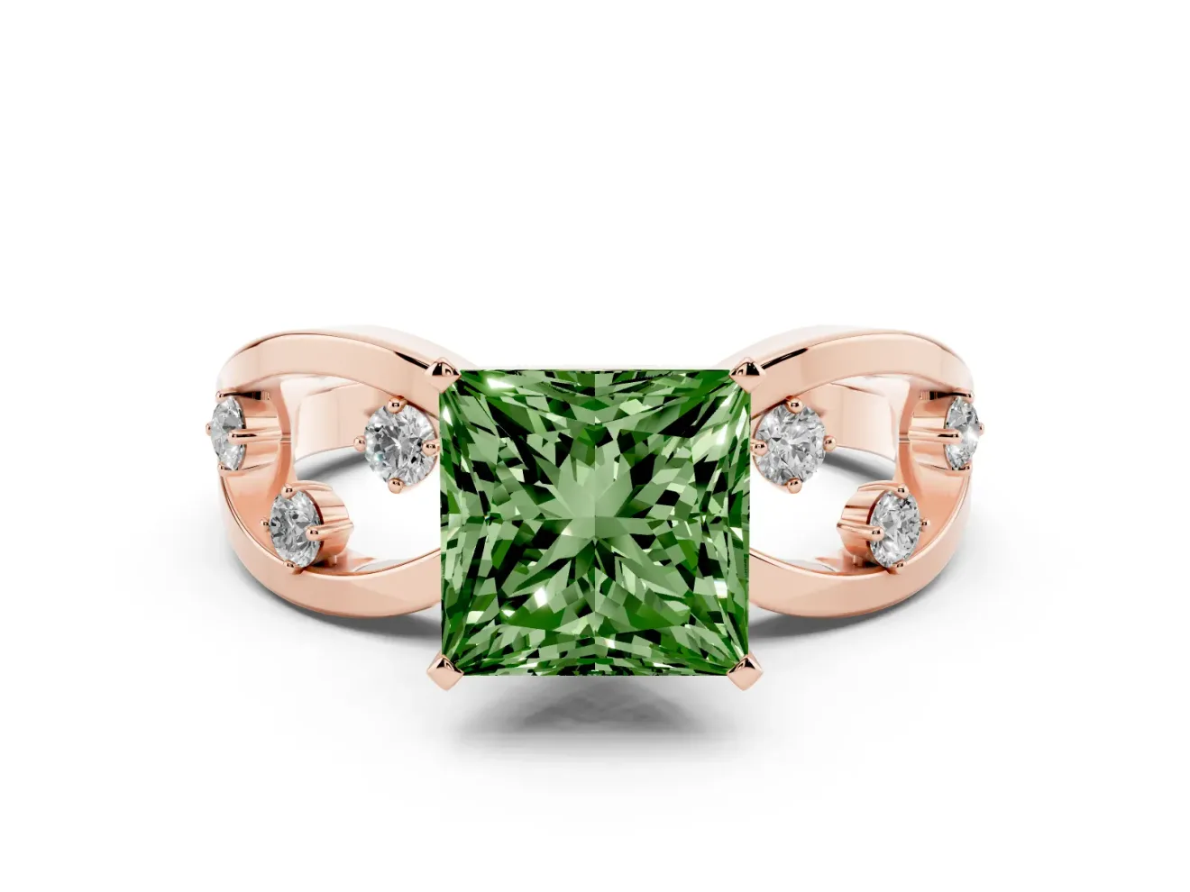 Princess Cut Loop Engagement Ring Setting for a Fancy Green Lab-Grown Diamond | Rose Gold