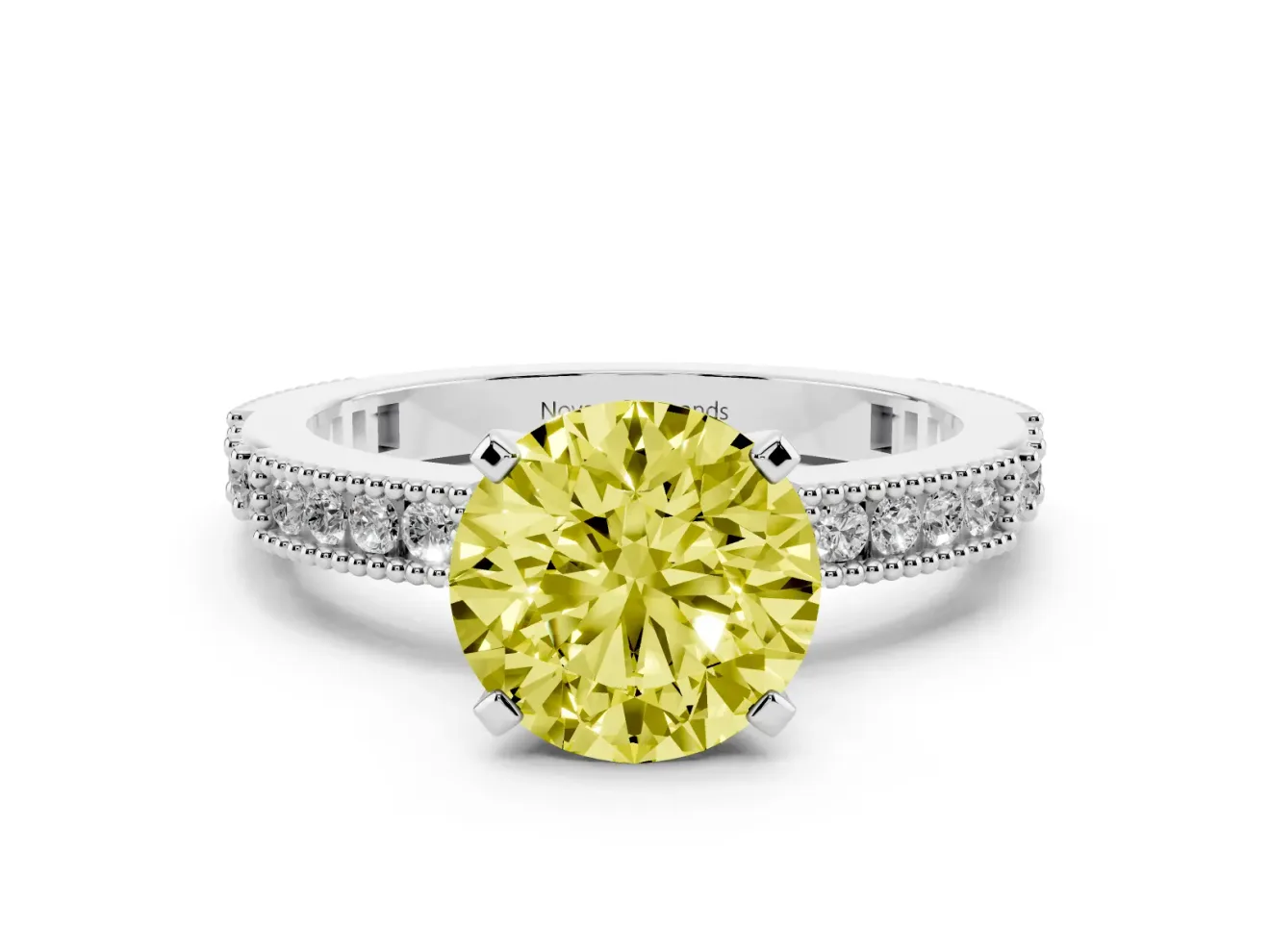 Round Vintage Pavé Engagement Ring Setting for a Fancy Yellow Lab-Grown Diamond | Platinum