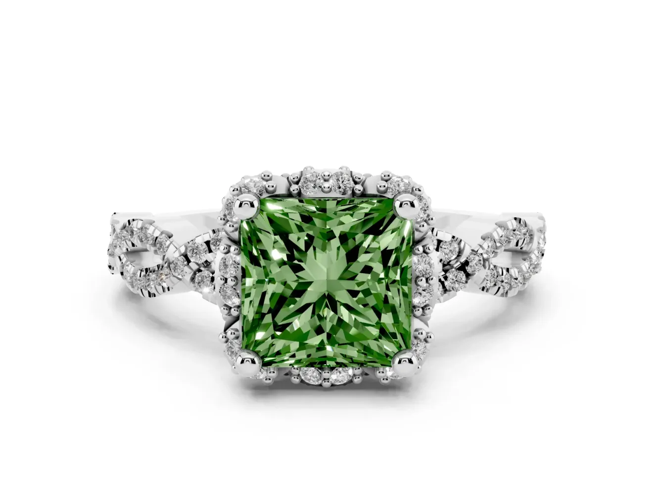 Princess Cut Halo Engagement Ring Setting for a Fancy Green Lab-Grown Diamond | Sterling Silver - Design NV-24725
