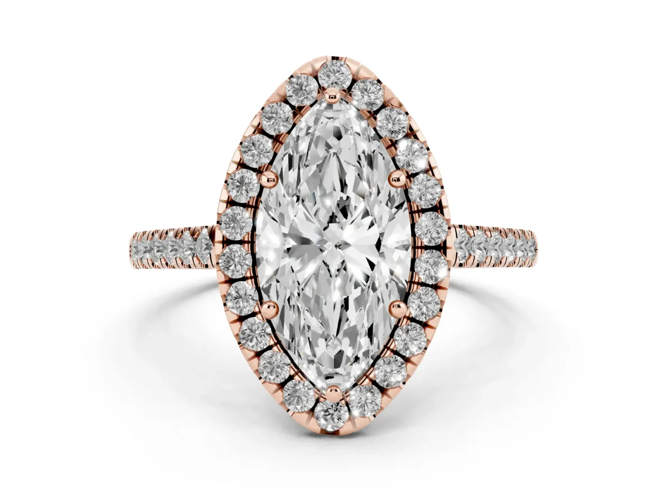Marquise Raised Halo Engagement Ring Setting | Pave Band | Rose Gold