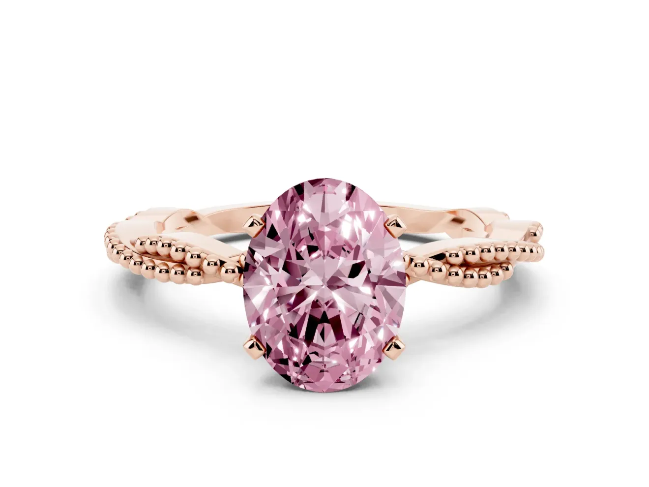 Oval Twisted Engagement Ring Setting for a Fancy Pink Lab-Grown Diamond | Beaded Twist | Rose Gold