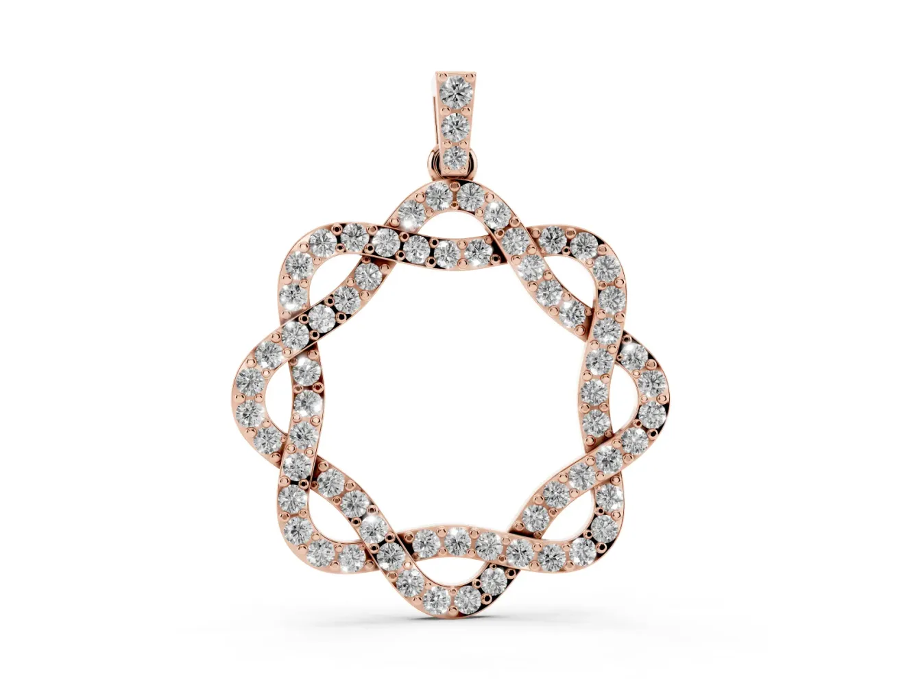 Round Lab-Grown Diamond Pavé Woven Circle Pendant Necklace | Pavé Bail | Rose Gold