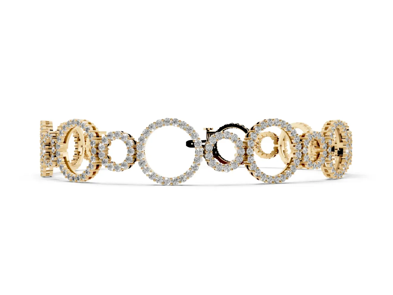 Round Lab-Grown Diamond Pavé Circle Link Bracelet | Large and Small Circles | Yellow Gold
