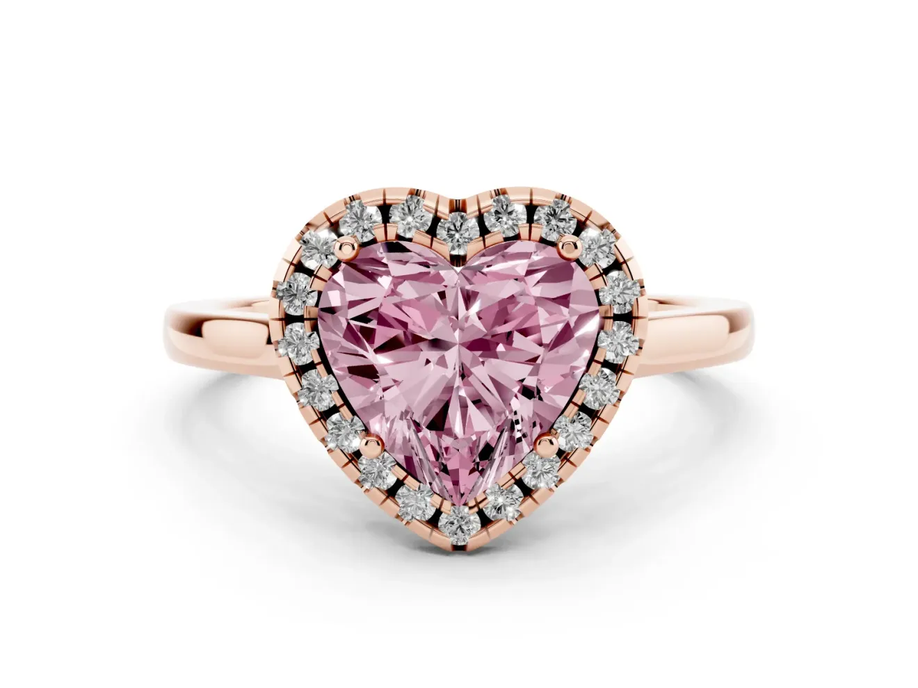 Heart-Shaped Halo Engagement Ring Setting for a Fancy Pink Lab-Grown Diamond | Flat Tapered Band | Rose Gold
