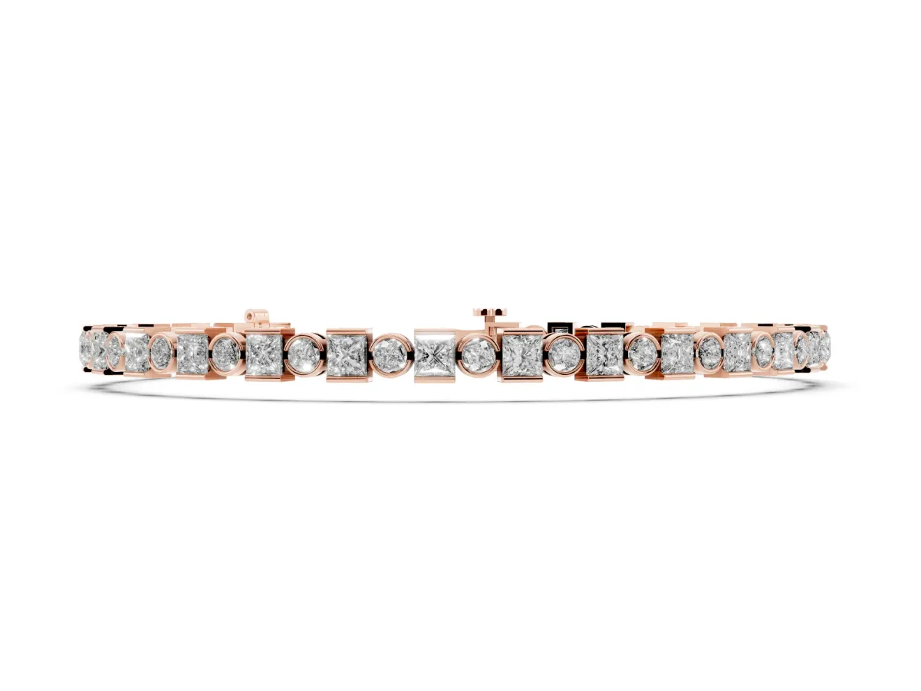 Round and Square Lab-Grown Diamond Bezel Tennis Bracelet | Bezel and Bar Set | Rose Gold
