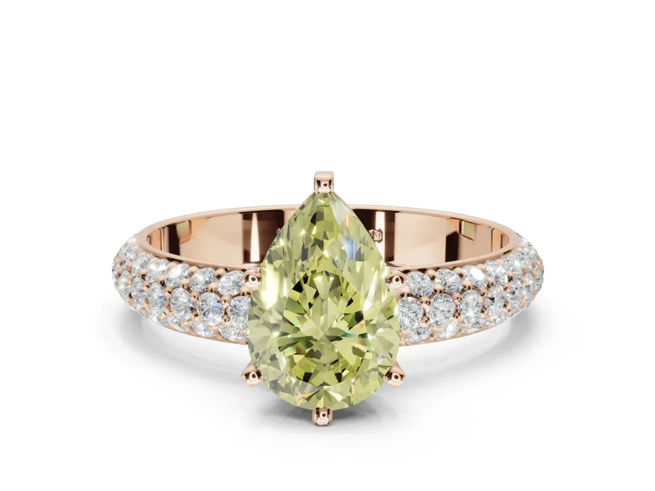 Pear-Shaped Domed Pavé Engagement Ring Setting for a Fancy Yellow Lab-Grown Diamond | Rose Gold
