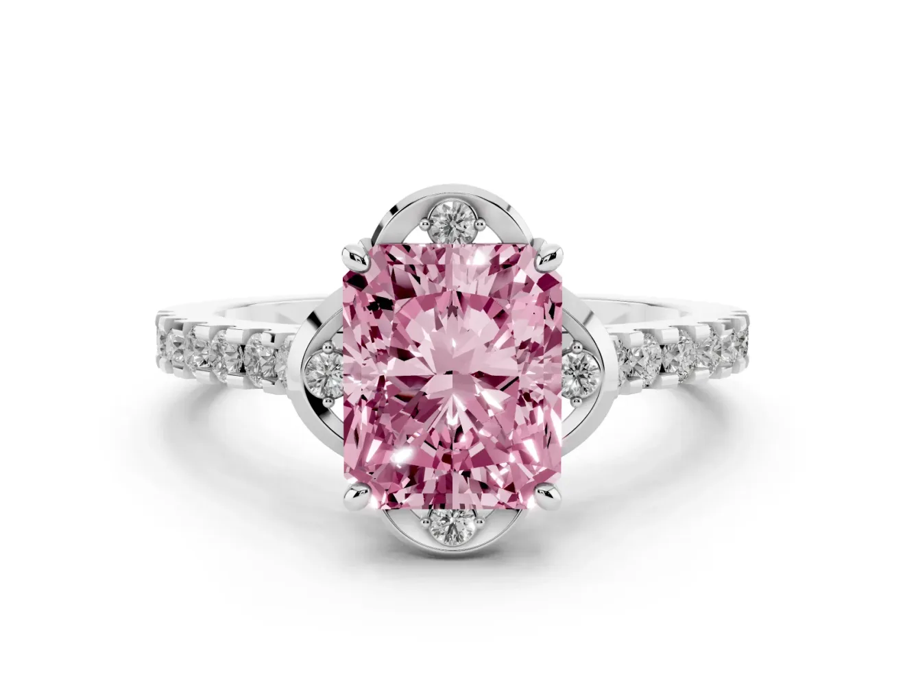 Radiant Cut Floral Petal Engagement Ring Setting for a Fancy Pink Lab-Grown Diamond | Petal Accents | Sterling Silver