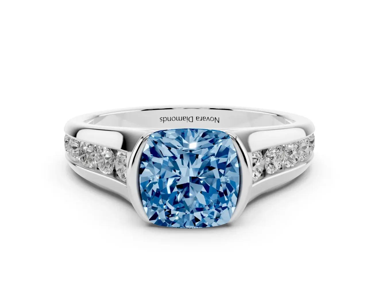 Cushion Cut Half Bezel Engagement Ring Setting for a Fancy Blue Lab-Grown Diamond | White Gold