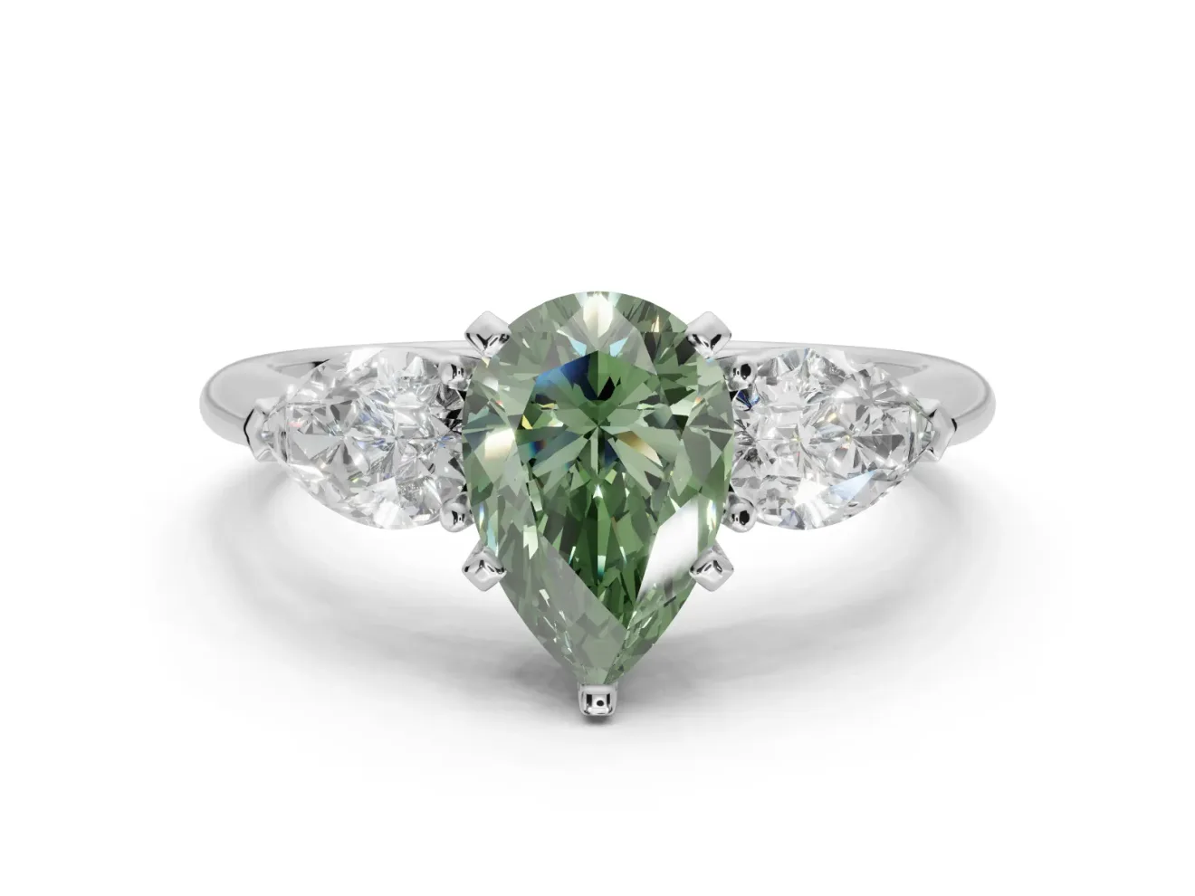Pear-Shaped 3-Stone Engagement Ring Setting for a Fancy Green Lab-Grown Diamond | Platinum