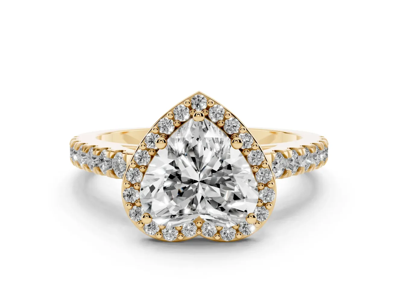 Heart-Shaped Halo Pavé Engagement Ring Setting | Single Row Shoulders | Yellow Gold