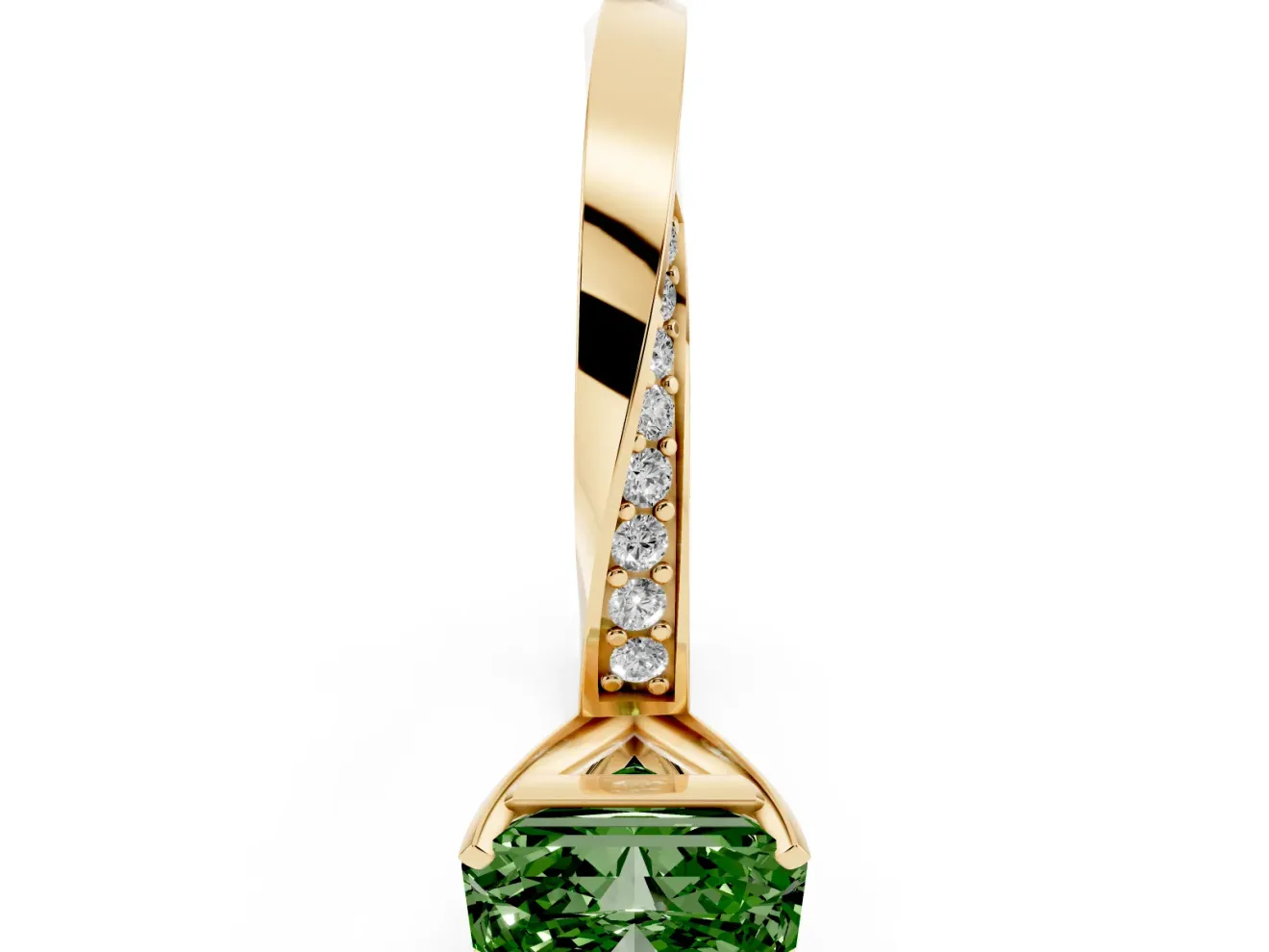 Radiant Cut Twisted Pave Engagement Ring Setting for a Fancy Green Lab-Grown Diamond | Ribbon Band | Yellow Gold