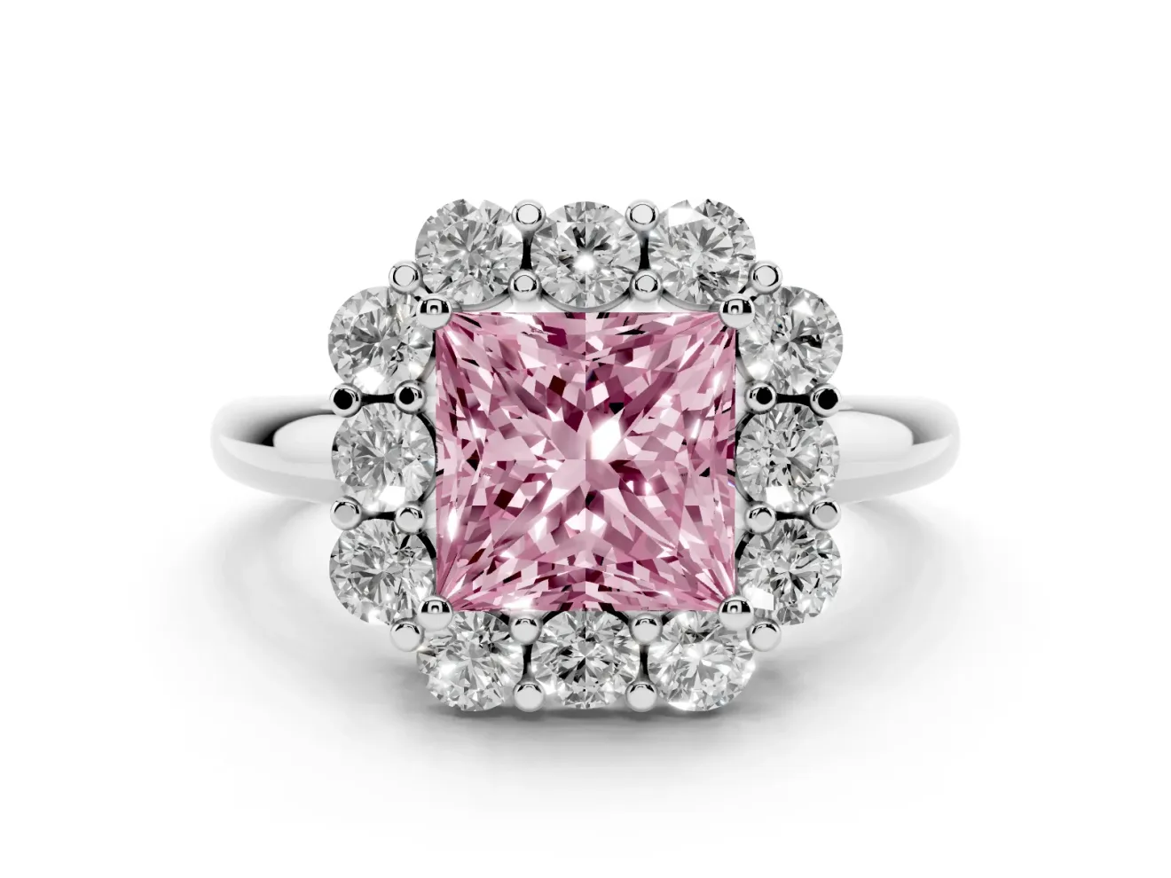 Princess Cut Graduated Milgrain Halo Engagement Ring Setting for a Fancy Pink Lab-Grown Diamond | Sterling Silver