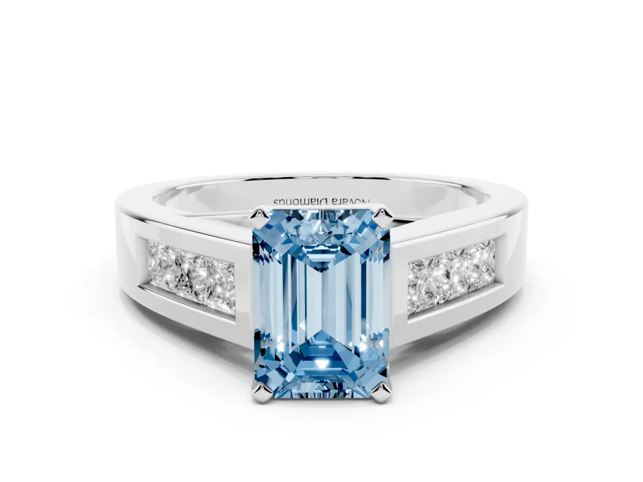 Emerald Cut Channel-Set Engagement Ring Setting for a Fancy Blue Lab-Grown Diamond | Sterling Silver