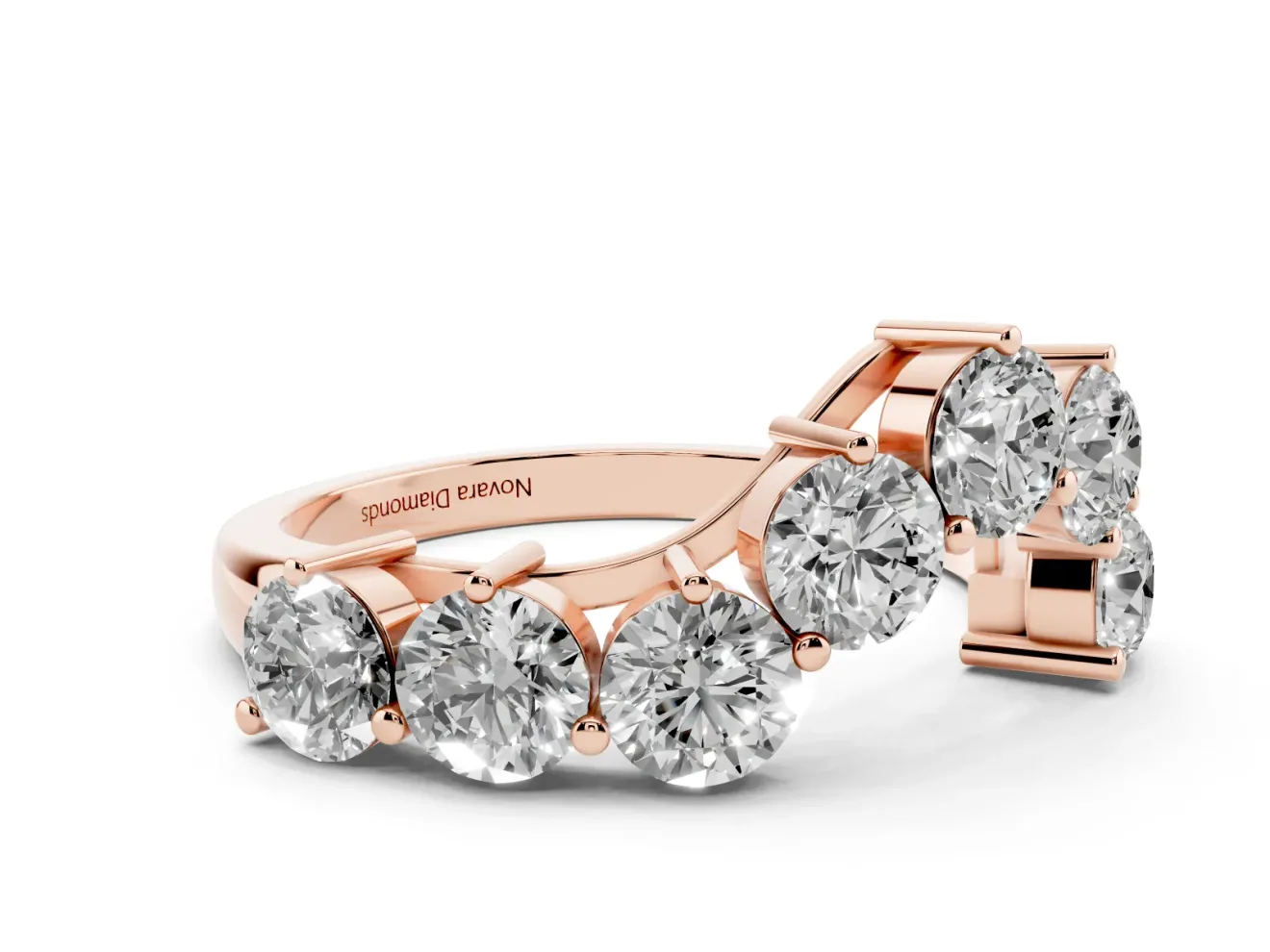 Round Diamond Curved Cluster Band Set in Rose gold with Split Shank and Prong Setting