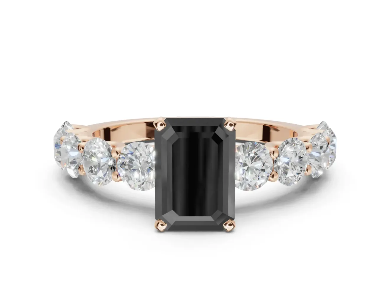 Emerald Cut Side Stone Engagement Ring Setting for a Black Center | Rose Gold